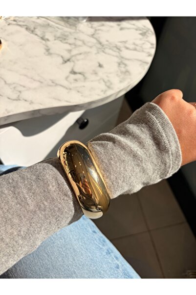 BIJUTERI Gold Kalın Form Çelik Kelepçe Bileklik