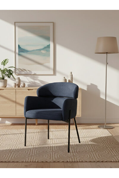 BEC13 Modern velvet chair with a curved design and black metal legs