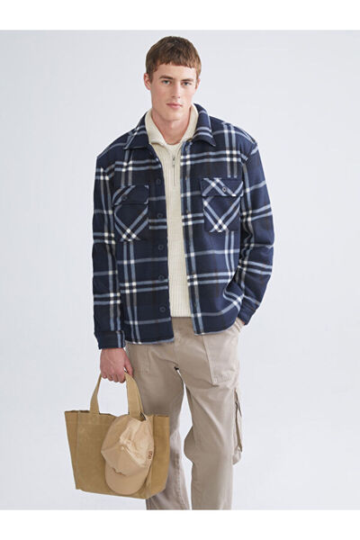 LC Waikiki RMZ GİYİM FARKIYA قميص رجالي مريح بأكمام طويلة ومطرز بنقشة مربعات