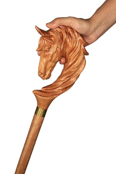 Saatistan Elbi Art Design El Işçiliği Ahşap At Başı İşlemeli Baston