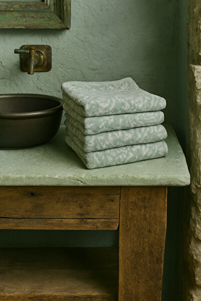 Taka Fabrics Set de 4 prosoape din bumbac 100% 40x70 cm Verde Alb