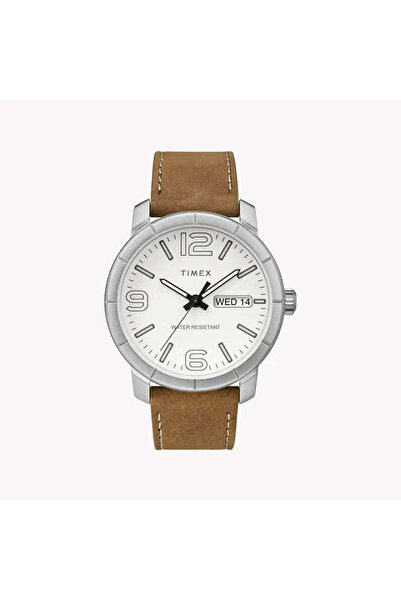 Timex Men's Tan Leather Watch, White Dial | Tw2r64100