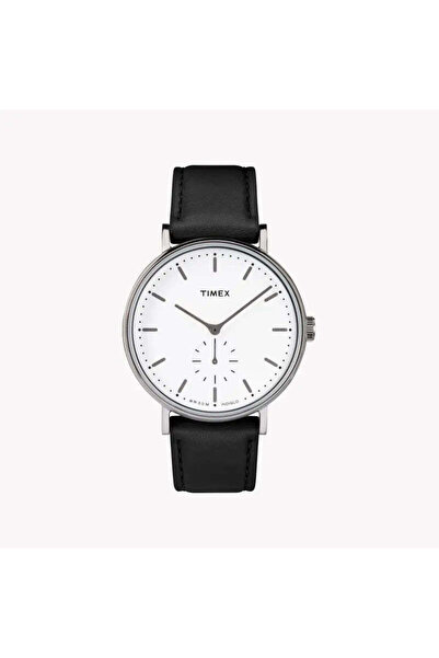 Timex Men's Black Leather Watch, White Dial | Tw2r38000
