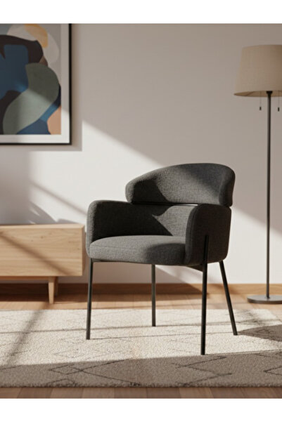 BEC13 Modern velvet chair with a curved design and black metal legs