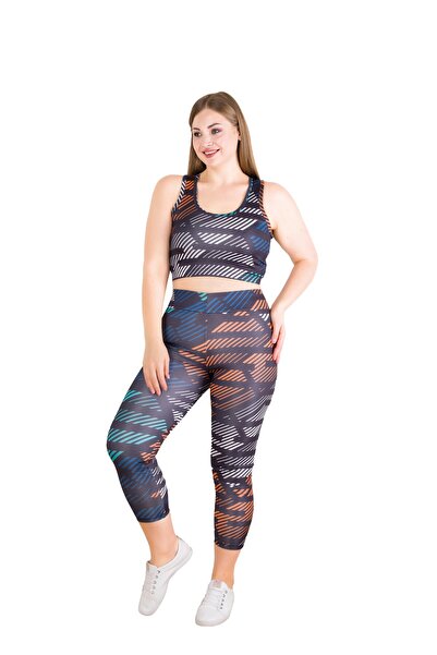 MOPİ Large Size Patterned Flexible Comfortable Fabric Top and Bottom Sports F...