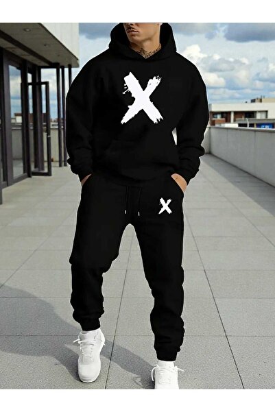 tkn your style Erkak Alt Üst Set X Fashion Print Design Hooded Sweatshirt