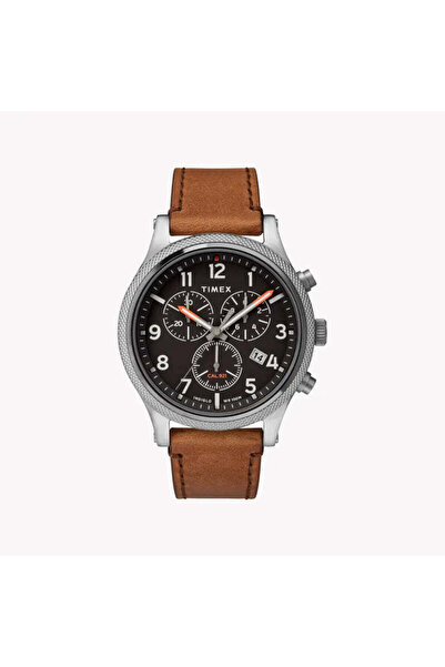 Timex Men's Brass Brown Leather Watch, Black Dial | Tw2t32900