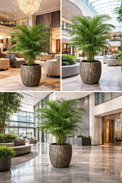 Yades Fiberglass hafif beton büyük saksı yükseklik 45 genişlik 35 cm