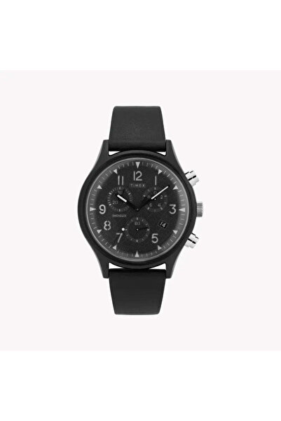 Timex Men's Black Leather Watch, Black Dial | Tw2t29500