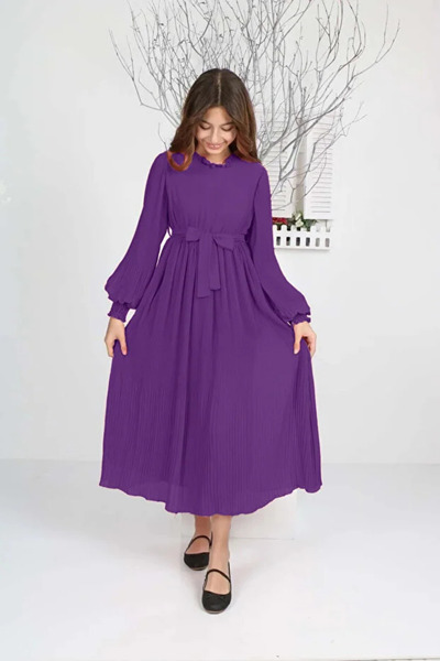 JOGCO Girl's Long Length Pleated Chiffon Dress