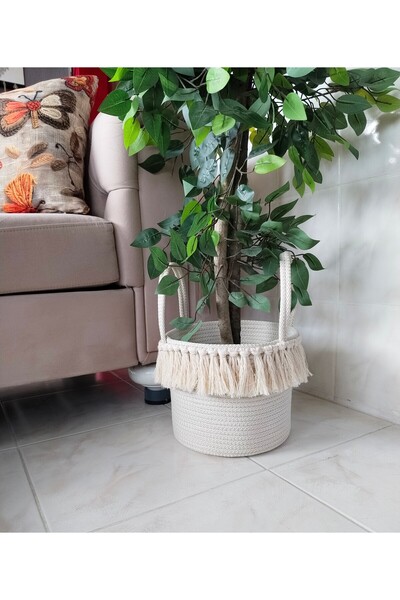 bayram taşcıoğlu home desing سلة زهور مزينة بالشراشيب مقاس 25*20. سلة تنظيمية...