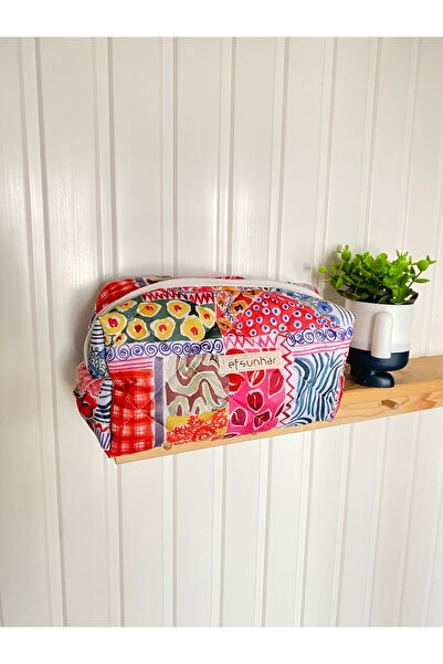 efsunkar Renkli Patchwork Desenli Kapitoneli Makyaj Çantası - Bohem Bakım Org...