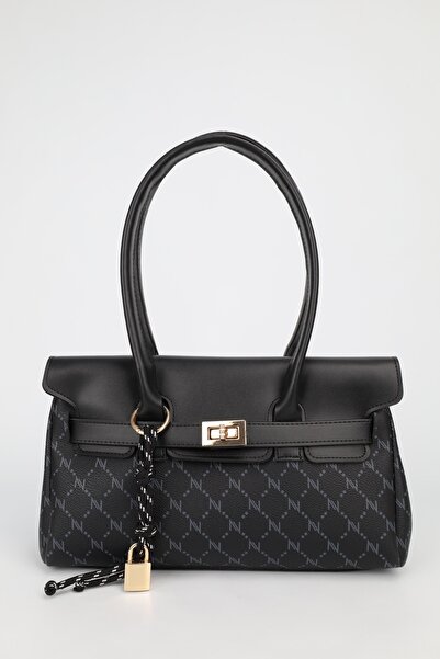 NOTHING Women's Monogram Black Leather Belted Charm Detailed Covered Hand and...