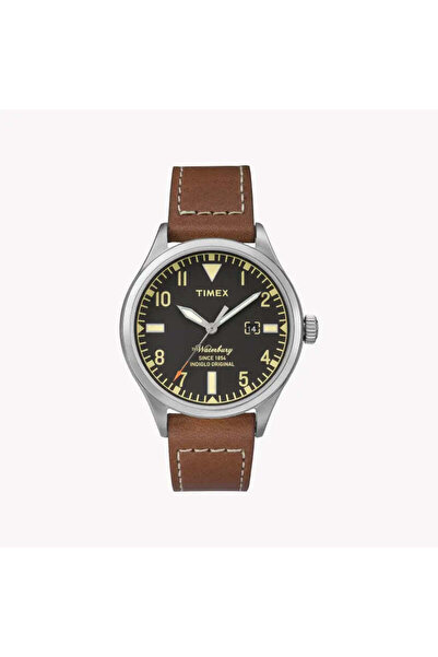 Timex Unisex Brown Leather Watch, Black Dial | Tw2p84000