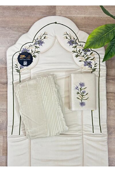 aram طقم سجادة اسفنج مبطن 2 سم ونصف مع شرشف صلاة خامة باردة وبيت مصحف