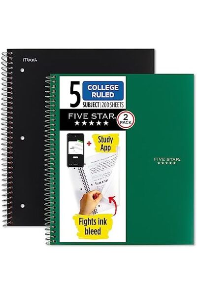 Nacario Nrcrioshop Star Spiral Notebooks + Study Practice, Pack of 2, 5 Subje...