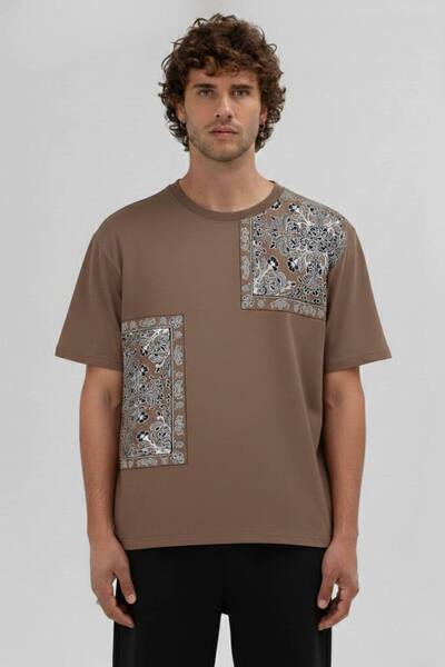 STOCX Men's Oversize Patterned Patchwork T-Shirt