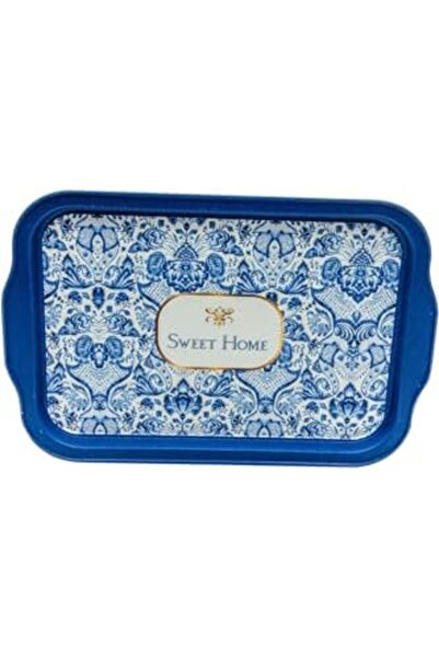 Yıldızan Esnshop Evle-Azulejos Patterned Metal Tray - Tea Coffee Tray - Prese...