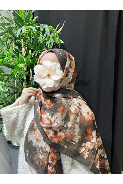 Velora Scarf Elviora Pamuk Kraş Desenli Şal | Acı Kahve