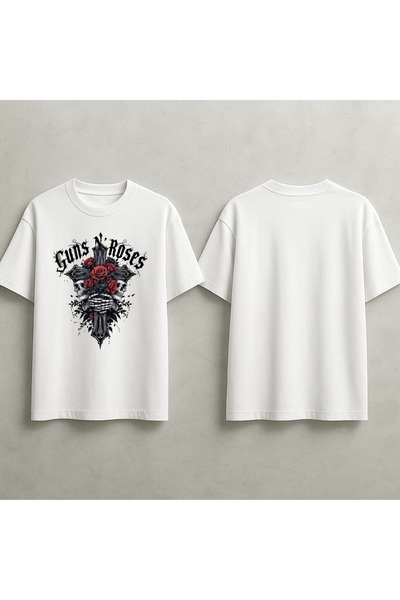 ELFERA تي شيرت مطبوع عليه GUNS ROSES مقاس كبير للجنسين