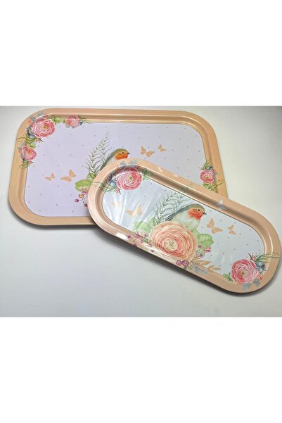 Nacario Nrcrioshop Set of 2 Metal Trays – Bird and Floral Print 1201248