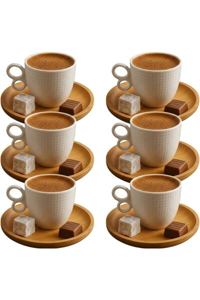 Nacario Nrcrioshop 6-Piece Ceramic Turkish Coffee Cup Set – Wooden Bamboo Sau...