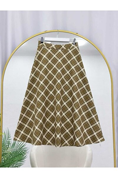 MODA VEDAT Women's Plaid Patterned Puff Scuba Fabric Skirt -0300