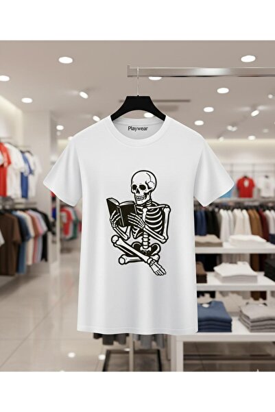 playwear PLAY WEAR Tricou unisex cu imprimeu SKELETON READING A BOOK V7, cu d...