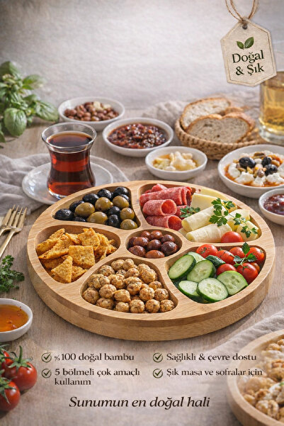 Berdina Home Natural Bamboo 5-Compartment Breakfast & Presentation Plate – fo...