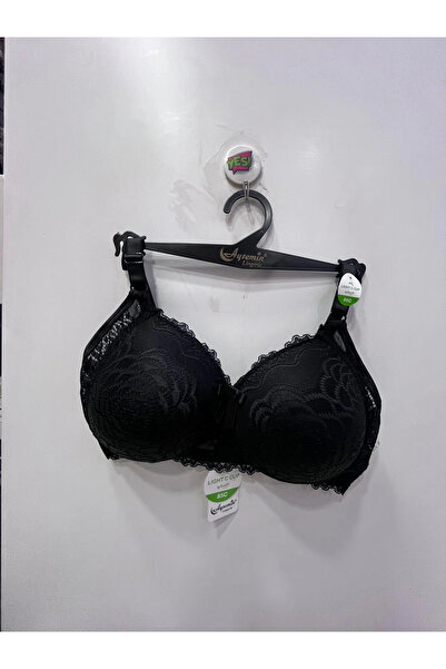 NERGIZ Women's Floral Lace Embroidered Underwireless Gathering Black Bra