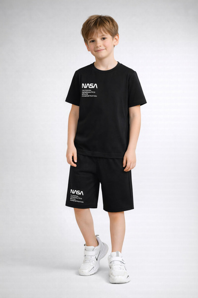 cc collection طقم شورت للأولاد مطبوع عليه شعار NASA، تي شيرت وشورت سفلي وعلوي