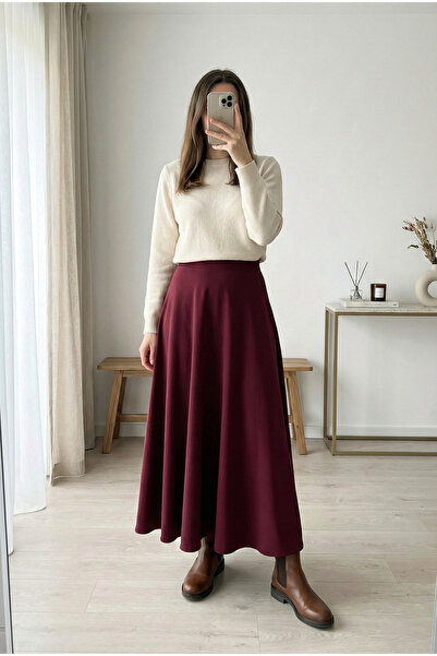 MODAQU Fustă cloş scuba - Roșu Claret