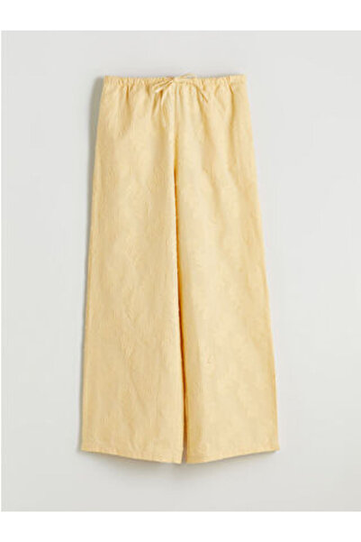 LC Waikiki M1 Season Yellow Elastic Waist Patterned Wide Leg Women's Trousers