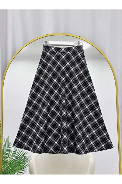 MODA VEDAT Women's Plaid Patterned Puff Scuba Fabric Skirt -0300
