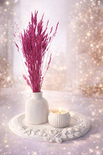 stone powder decorative طقم حامل شموع على شكل مزهرية مع صينية للزينة |   مسحو...