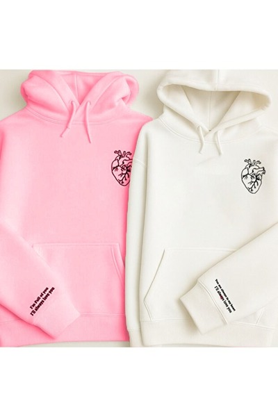 Elvino Pachet de 2 hanorace cu glugă, albe/roz, unisex, pentru cupluri, cu im...