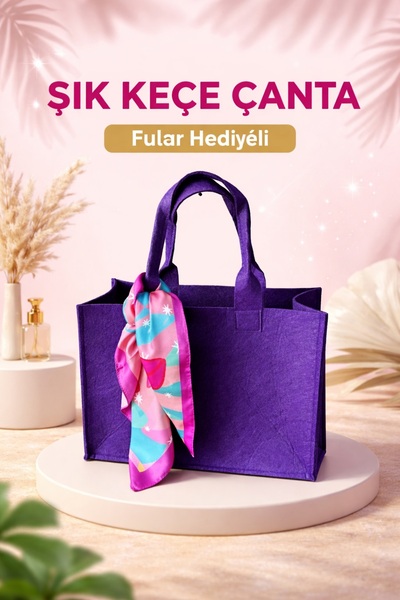 Two Two Fular Hediyeli Mor renk Keçe Çanta –Şık ve Dayanıklı Günlük Kullanım ...