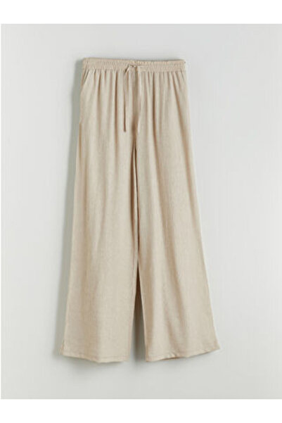 LC Waikiki M1 Season Beige Elastic Waist Textured Women's Trousers