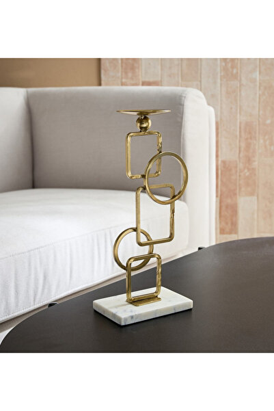 BLAKE Metal Pillar Candleholder with Marble Base - 16 x 10 x 34 cm