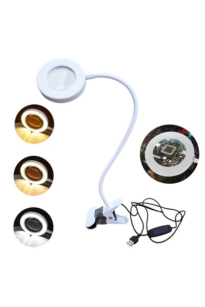 UpWay 5X Cam Büyüteçli LED Masa Lambası - 3 Renk Modlu Tamir ve Hobi Lambası