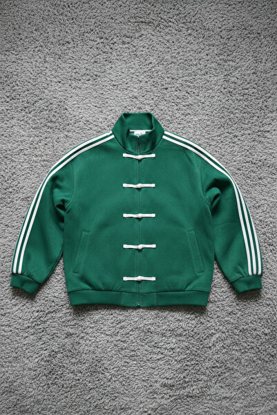 Karakedi Dark Green Retro Three-Stripe Vintage Y2K Unisex Jacket