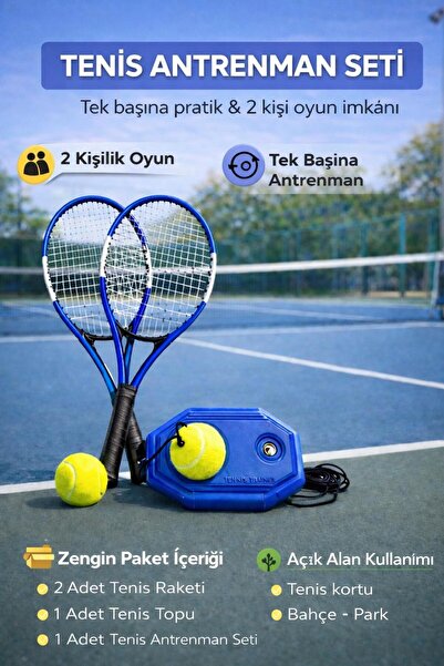 Leyaton Çok Amaçlı Tenis Seti 2 Adet 21 inç Raket Top Çanta Tenis Antrenman A...