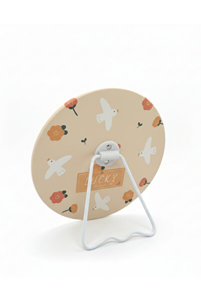 Runades Kuş ve Çiçek Desenli 15x15 cm Yuvarlak Dekoratif Taşınabilir Masa Mak...