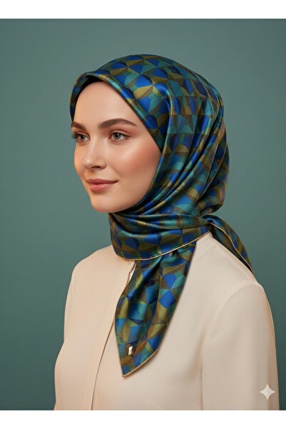 Armine 100% Sura Silk Scarf Nostalgia Series 90X90 Non-Slip Tok Duruş - Blue,...