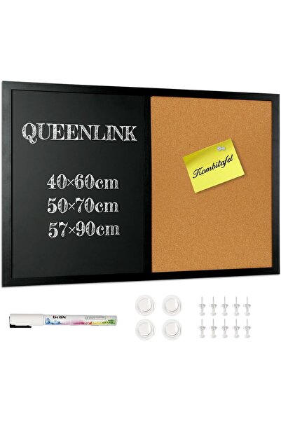 QUEENLINK Tabla 3in1 Navaris, 10 ace negre, 4 magneti, 60 x 40 cm
