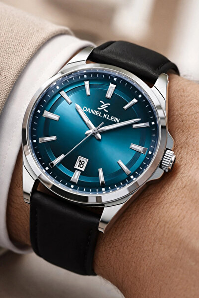 Daniel Klein Leather Cord Steel Case Calendar Men's Wristwatch Wrist Bracelet...