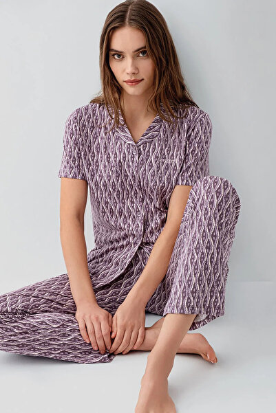 Pierre Cardin Women's Purple Shirt Pajama Set-M91.84