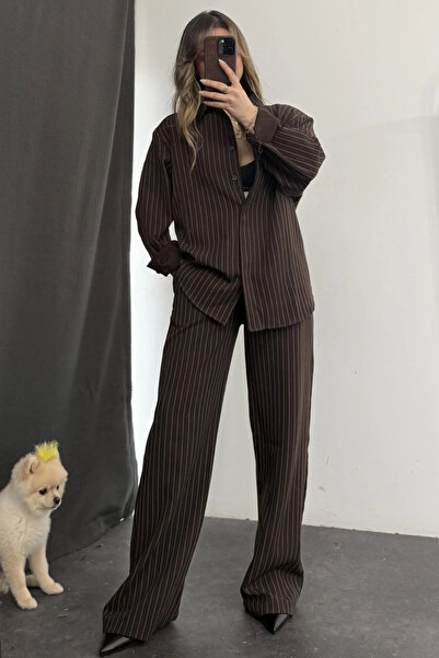 MOZENA Ριγέ πουκάμισο και παντελόνι, άνετο σετ δύο τεμαχίων