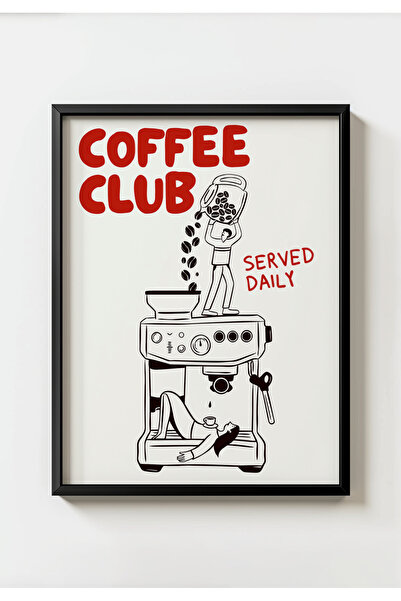 MIOVI WORKS Coffee Club 2 | Siyah Çerçeveli Modern Minimal Coffee Mutfak Duva...