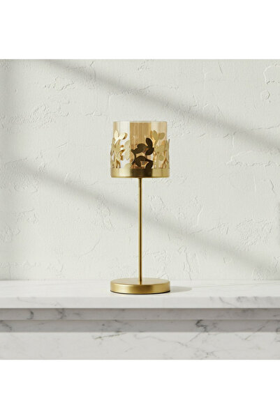 Generic Embrace Metal Leaf Candleholder with Glass - 7.5 x 7.5 x 21 cm